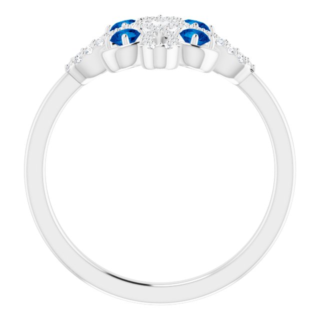 14K White Natural Blue Sapphire & 1/6 CTW Natural Diamond Clover Ring